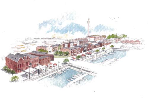 SAVE's vision for Grimsby's fish docks (Artist: Graham Byfield)
